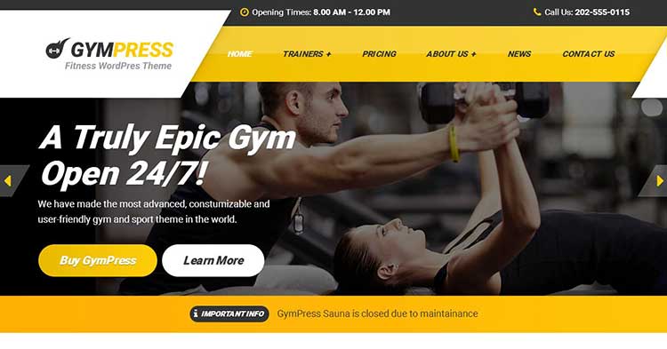 GymPress Sports Fitness WordPress Theme