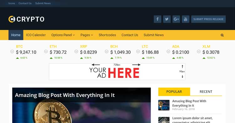 Crypto Powerful Bitcoin WordPress Theme