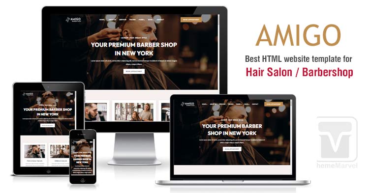 Download Templatemonster - Amigo HTML template for making websites on barbershop, hair salon, hairdressers etc.