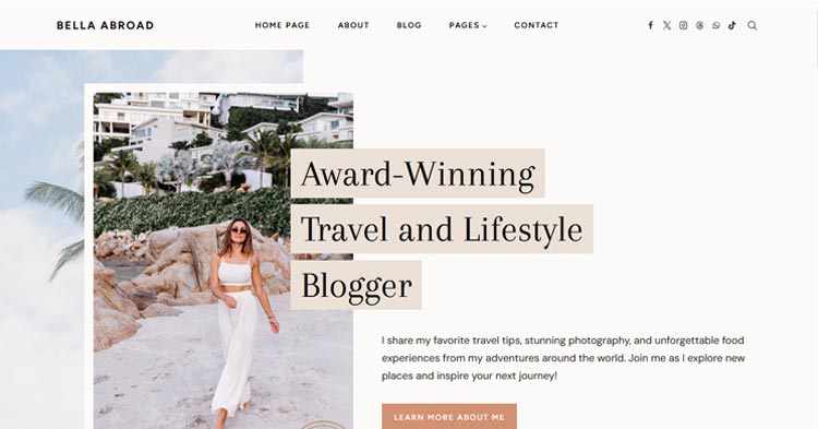 Bella Travel Lifestyle Blog Theme