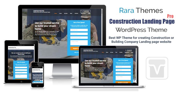 Download RaraThemes - Construction Landing Page Pro WordPress theme for building, construction companies website