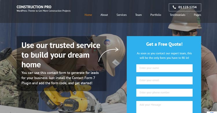 Download Construction Landing Page Pro WP Theme