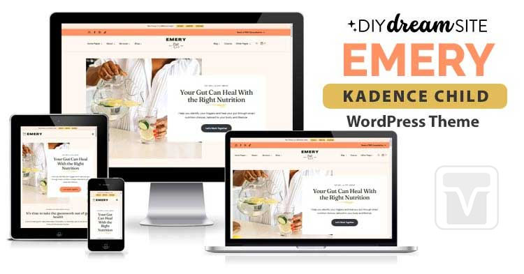 Download DIYDreamSite - Emery Kadence Child WordPress Theme For food bloggers, recipe creators, dietitians, cooking enthusiasts, health professionals, wellness coaches, nutritionists
