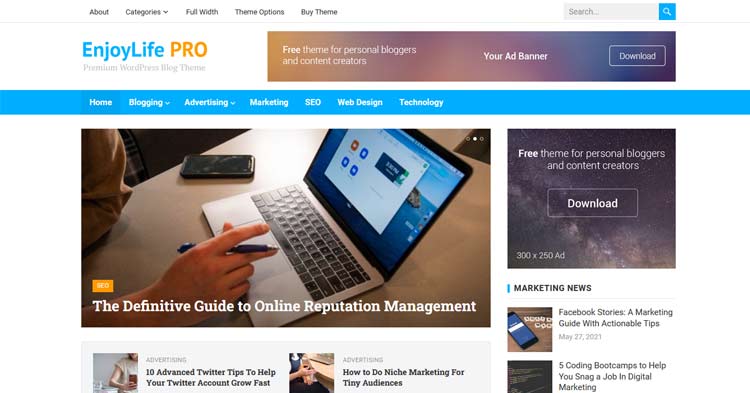Download EnjoyLife Pro Blog WordPress Theme