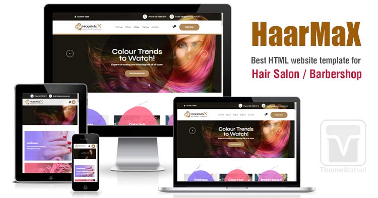 Download Templatemonster - HaarMax HTML template for making websites on barbershop, hair salon, hairdressers etc.