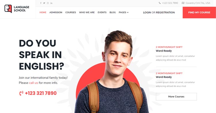 Language School WordPress LMS Theme