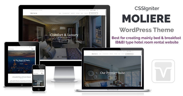 Download CSSIgniter - Moliere WordPress theme for Inn, Hotel Room Rental or Bed & Breakfast (B&B) type Website