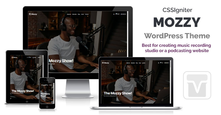 Download CSSIgniter - Mozzy WordPress theme podcasters, music bands, vlogs, and other multimedia websites.