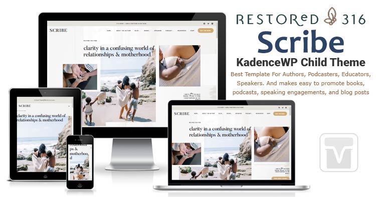 Download Restored316Designs - Scribe Kadence WP Child Theme for storeytellers like Author, Podcaster, Educator, Speaker, etc.