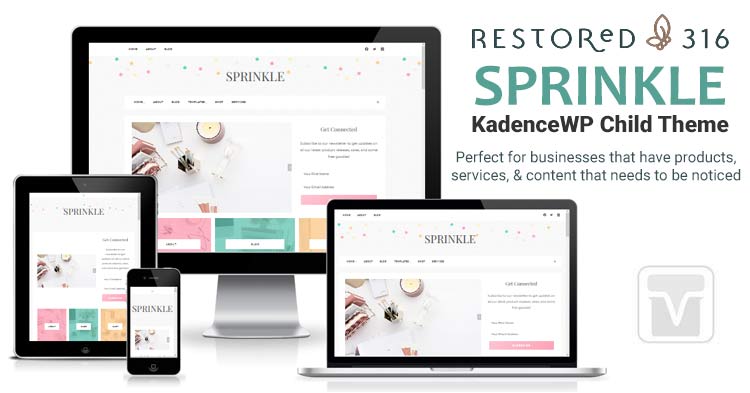 Download Restored316Designs - Sprinkle Kadence WP Child Theme for any type of businesses, products, bloggers and their blog content.